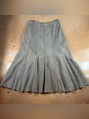 Lafayette 148 New York Taupe 100% Leather Pleated Midi Skirt